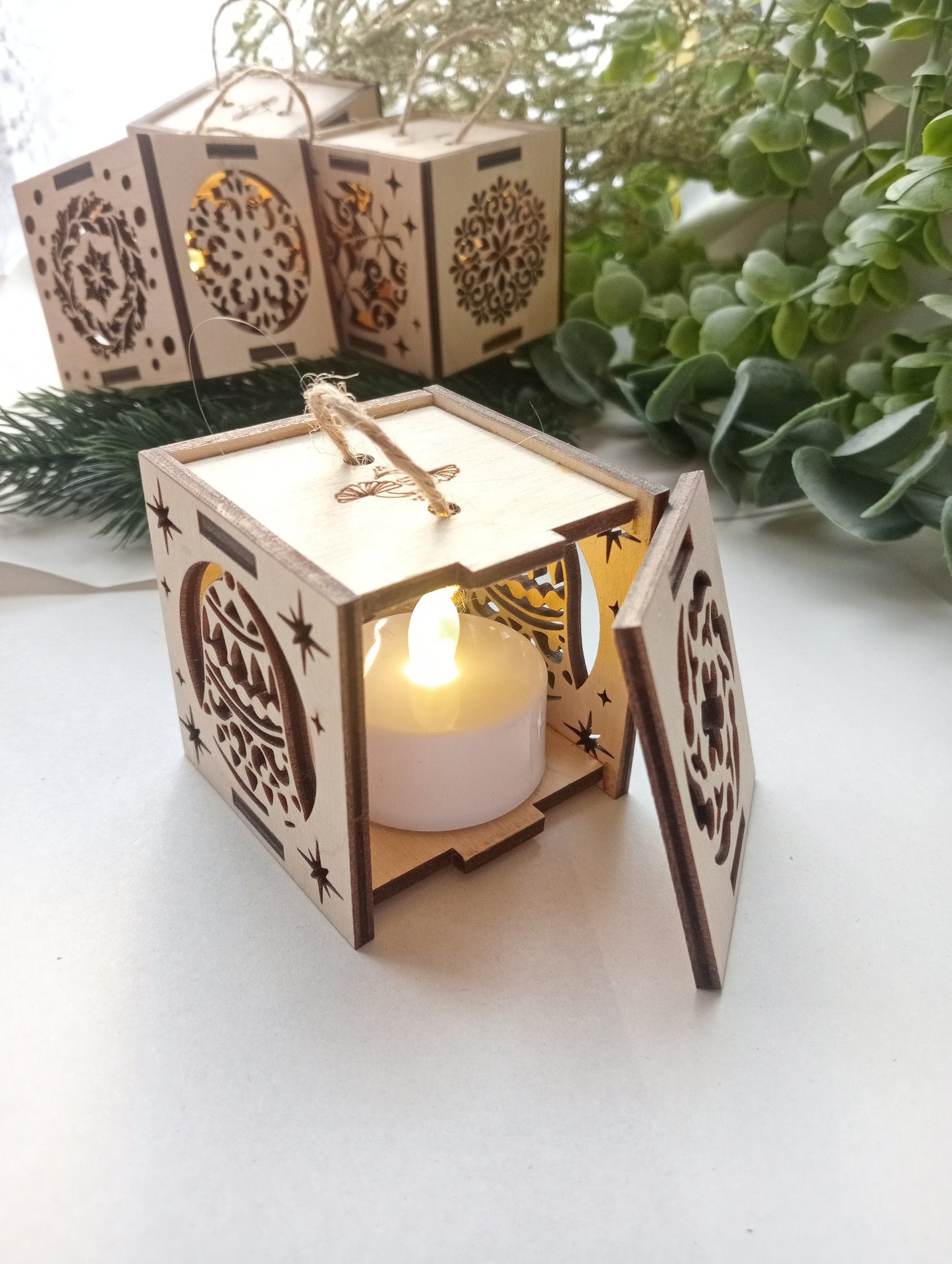 Wooden Christmas Decorations, Candle Light